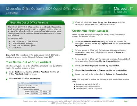 1 of 2 This document is for informational purposes only. MICROSOFT MAKES NO WARRANTIES, EXPRESS OR IMPLIED, IN THIS DOCUMENT. © 2007 Microsoft Corporation.