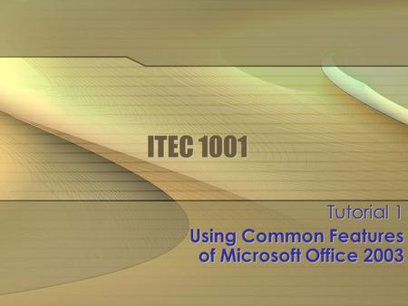 ITEC 1001 Tutorial 1 Using Common Features of Microsoft Office 2003.