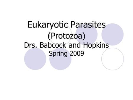 Eukaryotic Parasites (Protozoa) Drs. Babcock and Hopkins Spring 2009