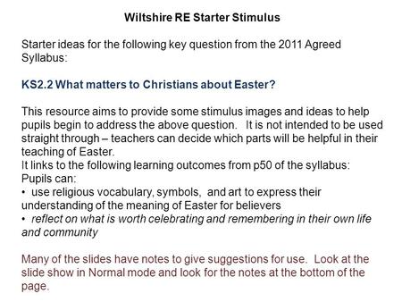 Wiltshire RE Starter Stimulus