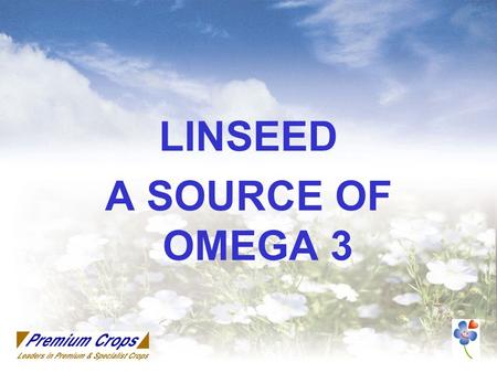 LINSEED A SOURCE OF OMEGA 3. Linseed Linseed and Flax are the same species 15,000 years of production Fibre - linen Seed - animal feed - oil (paints,