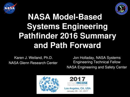 NASA Model-Based Systems Engineering Pathfinder 2016 Summary and Path Forward Karen J. Weiland, Ph.D. Jon Holladay, NASA Systems Engineering Technical.