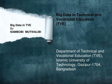 Big Data in Technical and Vocational Education (TVE)