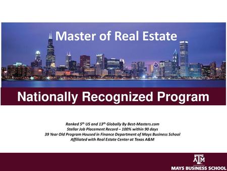 Master of Real Estate Nationally Recognized Program