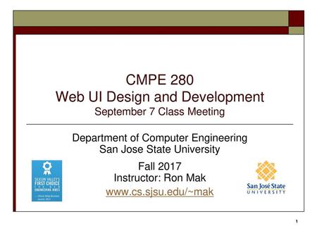 CMPE 280 Web UI Design and Development September 7 Class Meeting