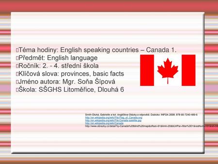 Téma hodiny: English speaking countries – Canada 1.