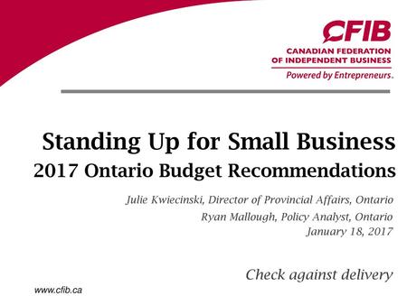 Standing Up for Small Business 2017 Ontario Budget Recommendations