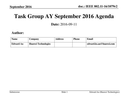 Task Group AY September 2016 Agenda