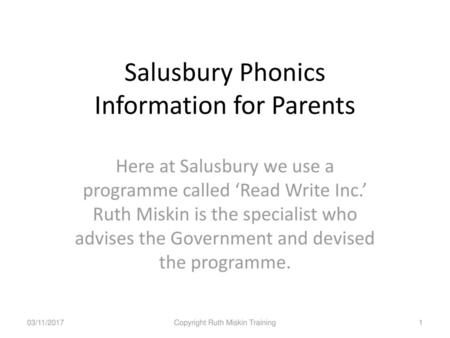 Salusbury Phonics Information for Parents