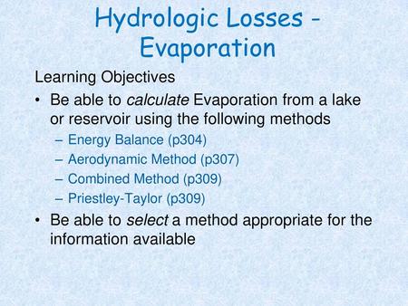 Hydrologic Losses - Evaporation