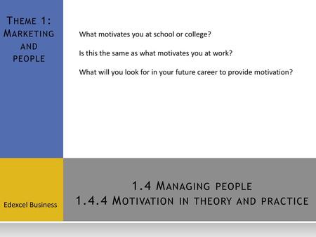 1.4 Managing people Motivation in theory and practice