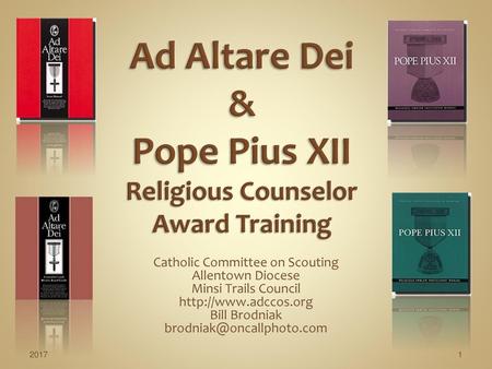 Ad Altare Dei & Pope Pius XII Religious Counselor Award Training