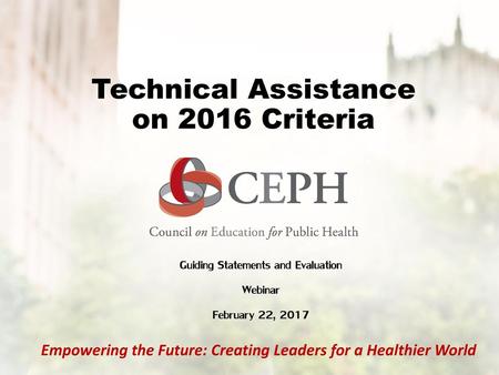 Technical Assistance on 2016 Criteria