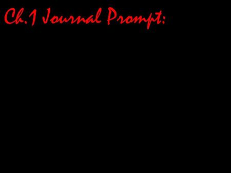 Ch.1 Journal Prompt: Classmates decide to go to the home of a woman they don’t like and threaten her. The woman is a member of your family. You don’t want.