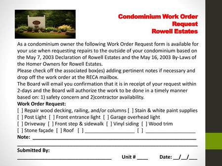 Condominium Work Order Request Rowell Estates