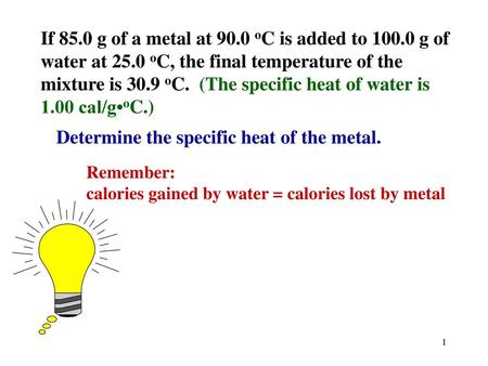 Determine the specific heat of the metal.