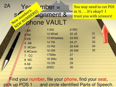 Yer number = seat assignment & cell phone VAULT