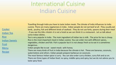 International Cuisine Indian Cuisine