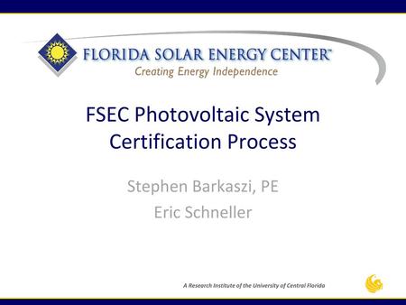 FSEC Photovoltaic System Certification Process