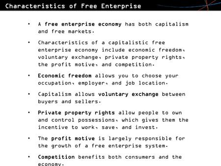 Characteristics of Free Enterprise Capitalism