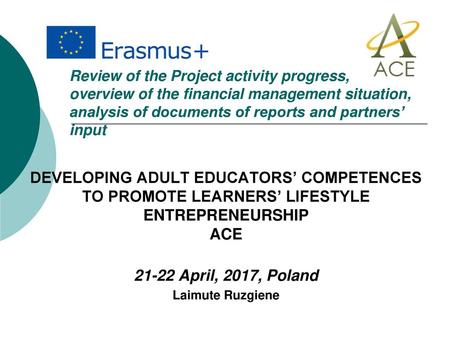 Review of the Project activity progress, overview of the financial management situation, analysis of documents of reports and partners’ input DEVELOPING.