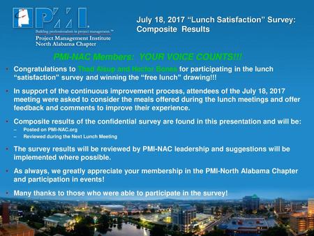 July 18, 2017 “Lunch Satisfaction” Survey: Composite Results