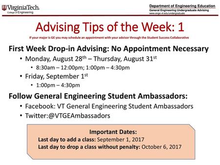 Advising Tips of the Week: 1