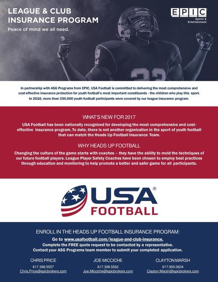 ENROLL IN THE HEADS UP FOOTBALL INSURANCE PROGRAM: