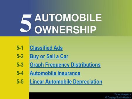 5 AUTOMOBILE OWNERSHIP 5-1 Classified Ads 5-2 Buy or Sell a Car