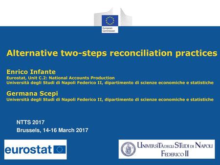 Alternative two-steps reconciliation practices Enrico Infante Eurostat, Unit C.2: National Accounts Production Università degli Studi di Napoli Federico.