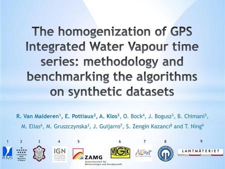 The homogenization of GPS Integrated Water Vapour time series: methodology and benchmarking the algorithms on synthetic datasets R. Van Malderen1, E. Pottiaux2,