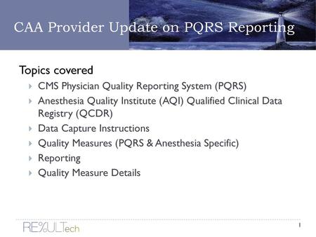 CAA Provider Update on PQRS Reporting