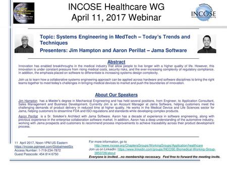 INCOSE Healthcare WG April 11, 2017 Webinar