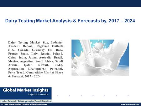 © 2016 Global Market Insights. All Rights Reserved  Dairy Testing Market Analysis & Forecasts by, 2017 – 2024 Dairy Testing Market Size,