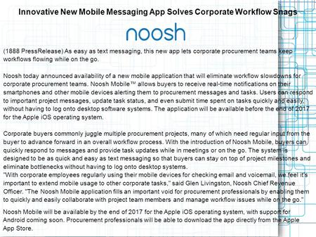 (1888 PressRelease) Innovative New Mobile Messaging App Solves Corporate Workflow Snags