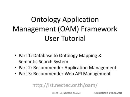 Ontology Application Management (OAM) Framework User Tutorial