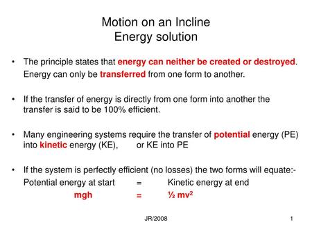 Motion on an Incline Energy solution