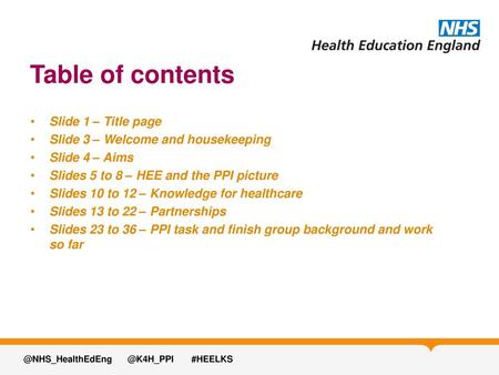 Table of contents Slide 1 – Title page