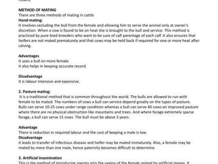 Lecture 2   MATING IN BEEF HERD   Mating: It is the physical meeting of the male and female animal for the purpose of parturition or giving birth. Before.