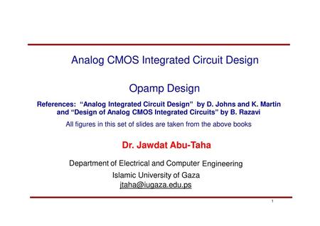 Analog CMOS Integrated Circuit Design Opamp Design