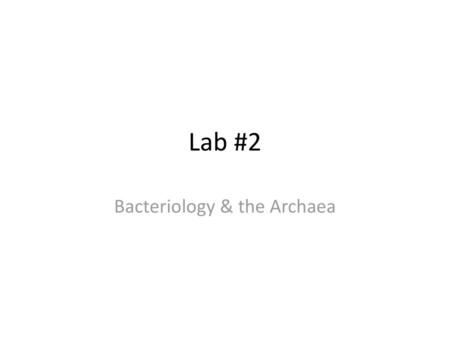 Bacteriology & the Archaea