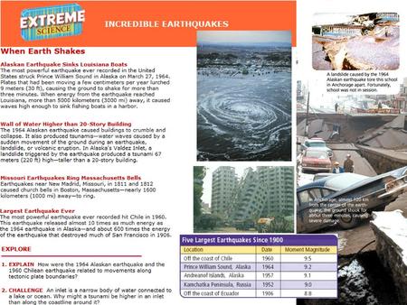 Earthquakes release energy. (Page 51) Magnet Word Diagram= Include: definition, example(s), picture, pronounce, origin, sentence. -seismic wave -focus.