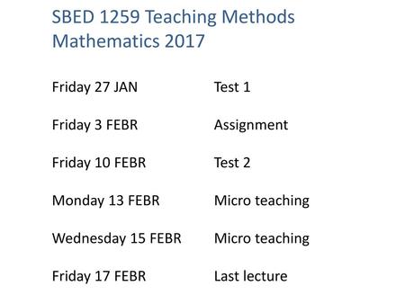 SBED 1259 Teaching Methods Mathematics 2017