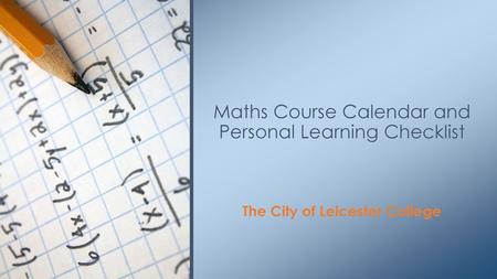 Maths Course Calendar and Personal Learning Checklist