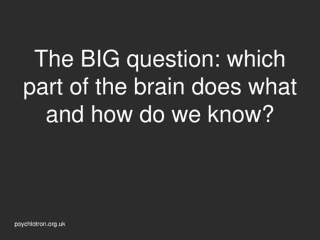 Brain scanning CAT, PET and fMRI. The BIG question: which part of the brain does what and how do we know?