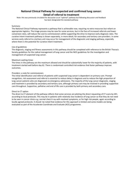 National Clinical Pathway for suspected and confirmed lung cancer: