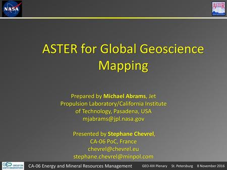 ASTER for Global Geoscience Mapping