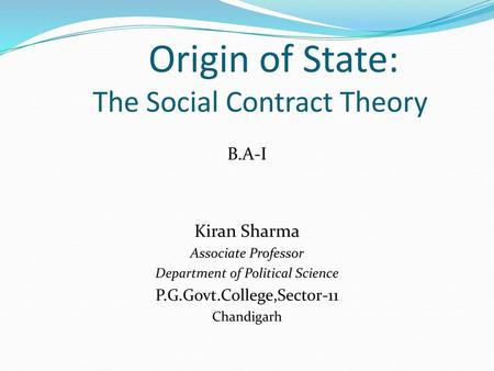 Origin of State: The Social Contract Theory