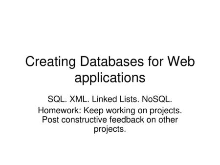 Creating Databases for Web applications