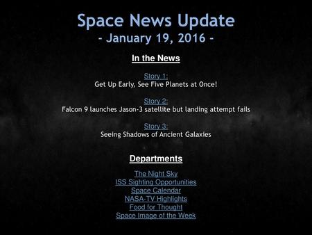 Space News Update - January 19, In the News Departments